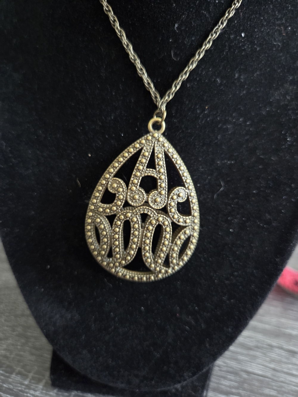 paparazzi Antique Brass-Tone Filigree Teardrop Necklace